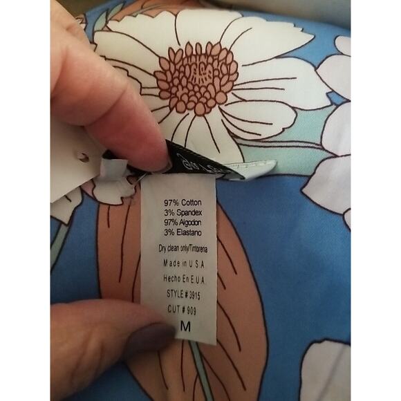 New Eva Rose Blue Pastel Floral V Neck Swing Dress Pockets Size Medium Retro - Picture 6 of 12
